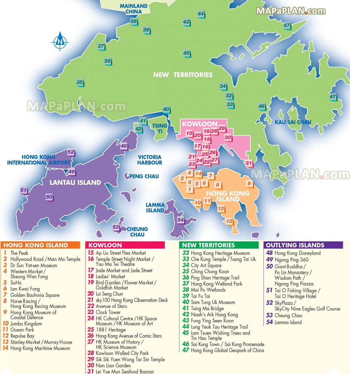 خريطة المعالم السياحية في هونغ كونغ