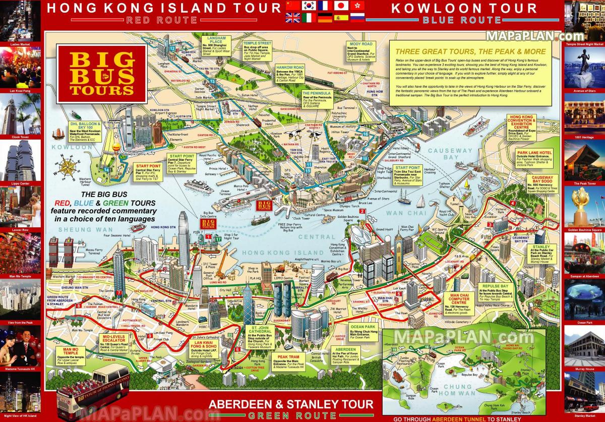هونغ كونغ هوب على هوب قبالة حافلة جولات خريطة